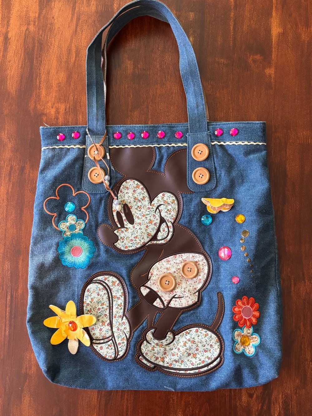 Vintage Disney World Parks Mickey Mouse Tote Bag Floral Embellished